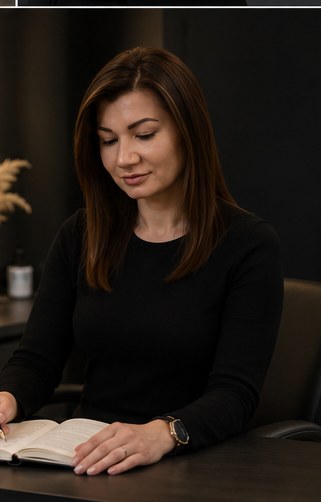 Svitlana zapisuje plán barvy pro klientku během konzultace